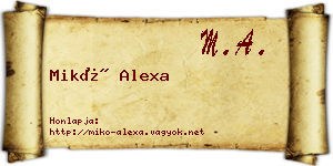 Mikó Alexa névjegykártya